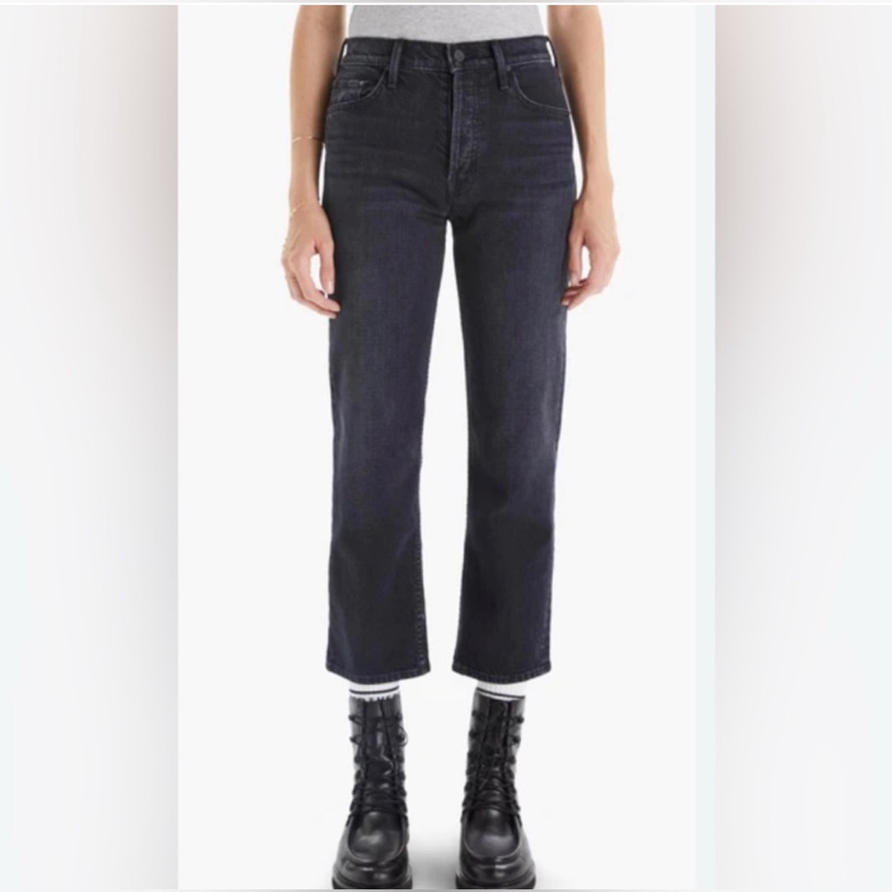 MOTHER SUPERIOR Tomcat High Rise Ankle Straight Jeans On The Fly Gray Black 25